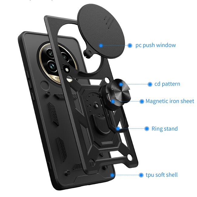 Husa pentru  Realme 13 Pro / 13 Pro+ Ring Armor Kickstand Tough Rugged Cover cu protectie camera, Negru