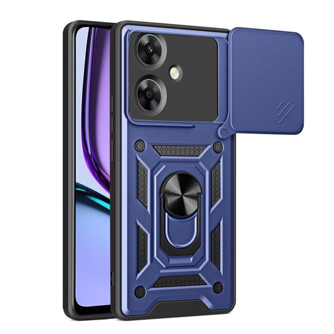 Husa pentru  Realme Note 60 Ring Armor Kickstand Tough Rugged Cover cu protectie camera, Albastru