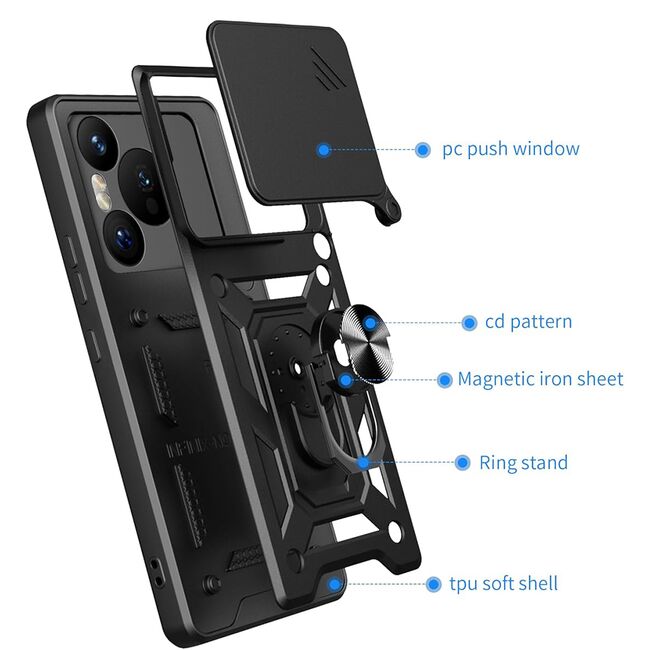 Husa pentru  Realme Note 60 Ring Armor Kickstand Tough Rugged Cover cu protectie camera, Albastru