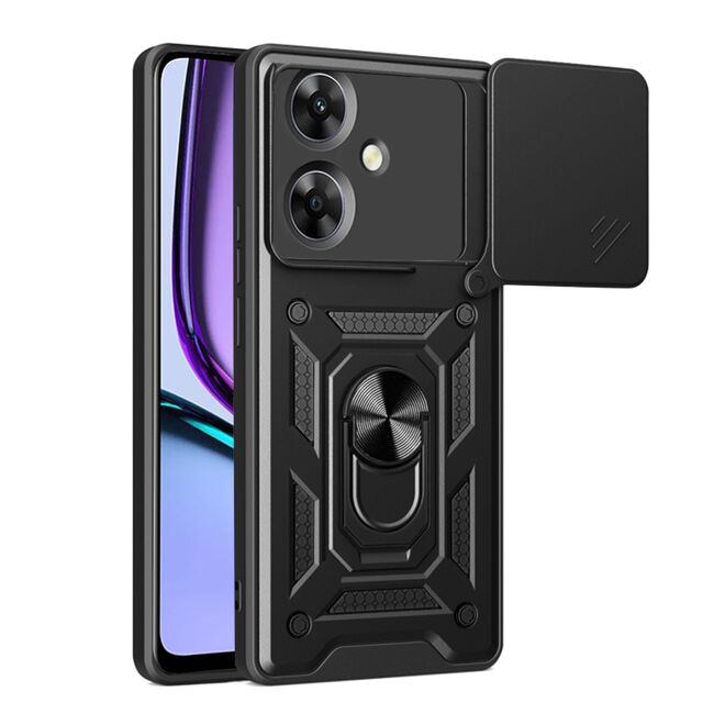 Husa pentru  Realme Note 60 Ring Armor Kickstand Tough Rugged Cover cu protectie camera, Negru