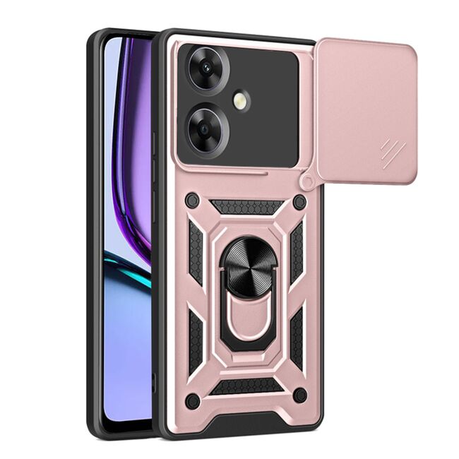 Husa pentru  Realme Note 60 Ring Armor Kickstand Tough Rugged Cover cu protectie camera, Roz