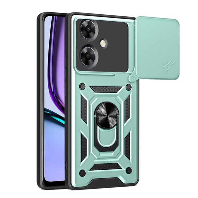 Husa pentru  Realme Note 60 Ring Armor Kickstand Tough Rugged Cover cu protectie camera, Verde
