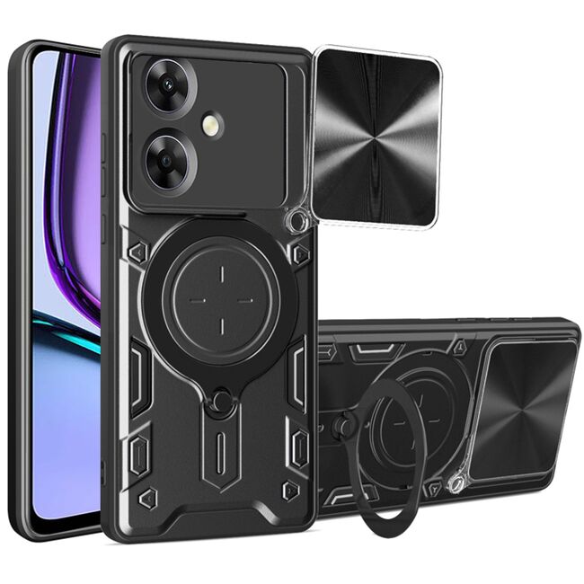 Husa pentru  Realme Note 60 cu protecție pentru cameră și suport magnetic integrat Ring Shockproof, Negru Denim