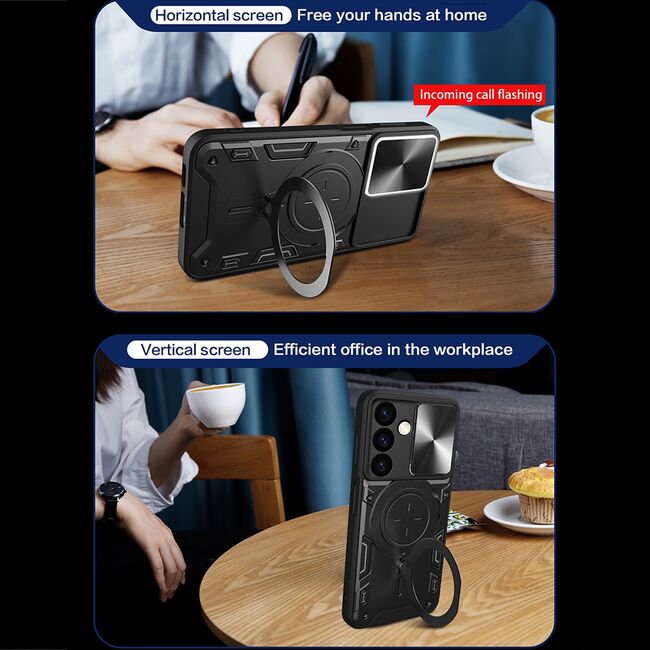 Husa pentru  Realme Note 60 cu protecție pentru cameră și suport magnetic integrat Ring Shockproof, Negru Denim