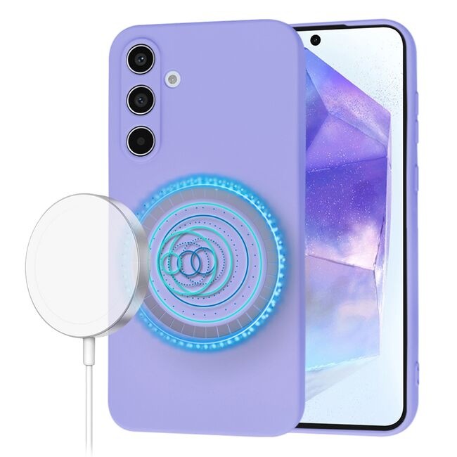 Husa pentru  Samsung Galaxy A55 Liquid Silicone cu MagSafe, subțire, captusita cu microfibra, anti amprentă, protectie cameră foto, Lavanda