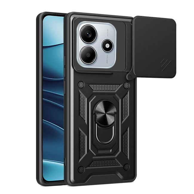 Husa pentru  Xiaomi Redmi Note 14 5G Ring Armor Kickstand Tough Rugged Cover cu protectie camera, Negru