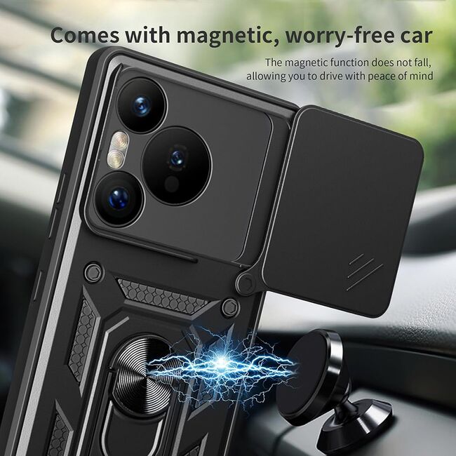 Husa pentru  Xiaomi Redmi Note 14 5G Ring Armor Kickstand Tough Rugged Cover cu protectie camera, Negru