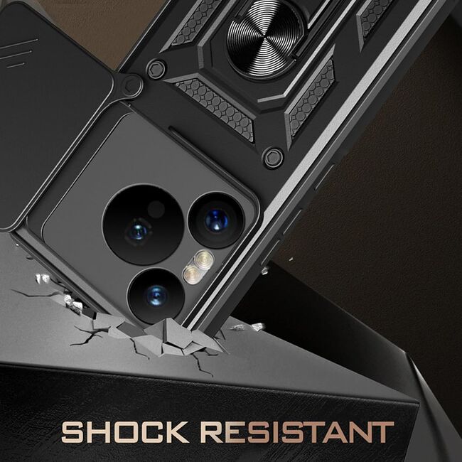 Husa pentru  Xiaomi Redmi Note 14 5G Ring Armor Kickstand Tough Rugged Cover cu protectie camera, Negru