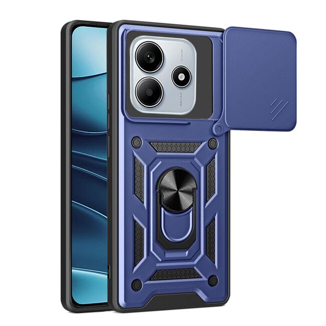 Husa pentru  Xiaomi Redmi Note 14 5G Ring Armor Kickstand Tough Rugged Cover cu protectie camera, Albastru