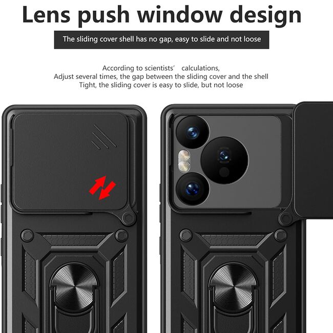 Husa pentru  Xiaomi Redmi Note 14 5G Ring Armor Kickstand Tough Rugged Cover cu protectie camera, Roz