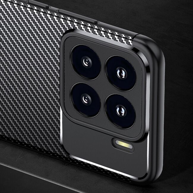 Husa de protectie pentru  Xiaomi 15 Auto Focus Slim, Anti-Scratch, cu fibra de carbon si protectie lentile - Negru