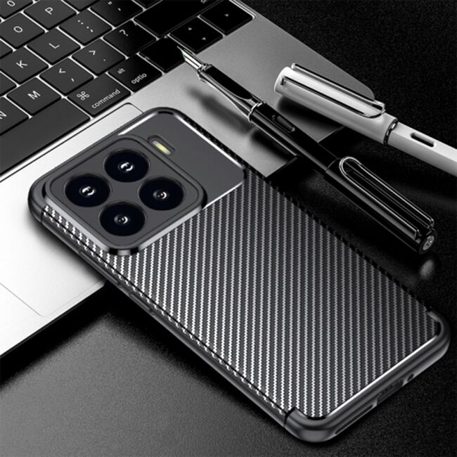 Husa de protectie pentru  Xiaomi 15 Pro Auto Focus Slim, Anti-Scratch, cu fibra de carbon si protectie lentile - Negru
