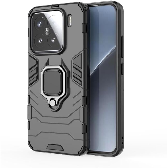 Husa pentru  Xiaomi 15 cu inel Ring Armor Kickstand Tough, Negru