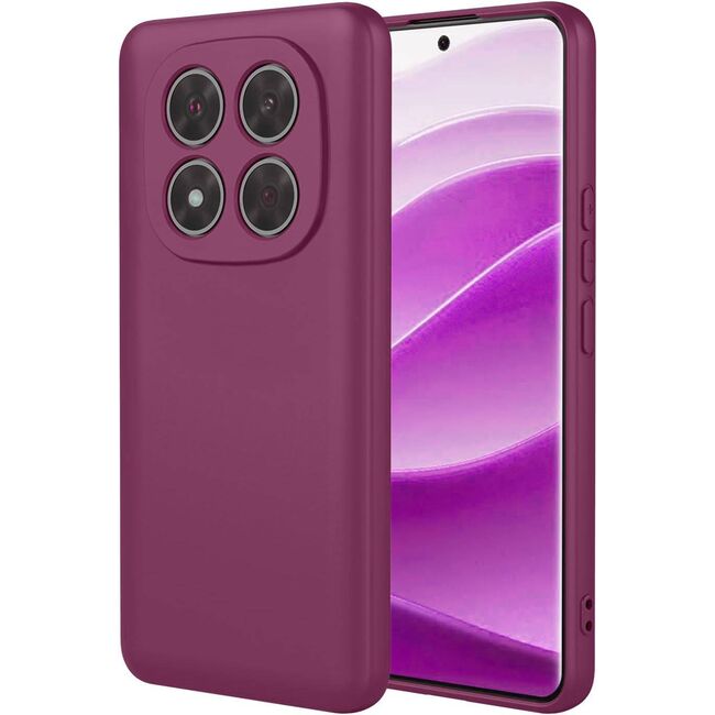 Husa pentru Xiaomi Redmi Note 14 Pro 5G Liquid Silicone, subțire, captusita cu microfibra, anti amprentă, protectie cameră foto, Bordeaux