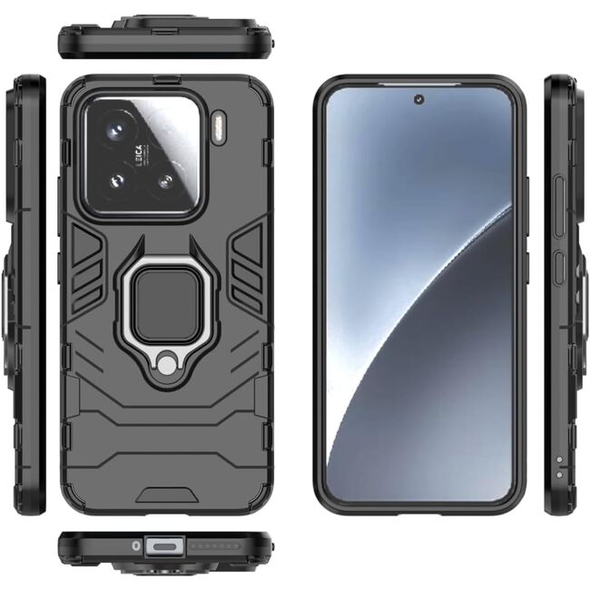 Husa pentru  Xiaomi 15 Pro cu inel Ring Armor Kickstand Tough, Negru