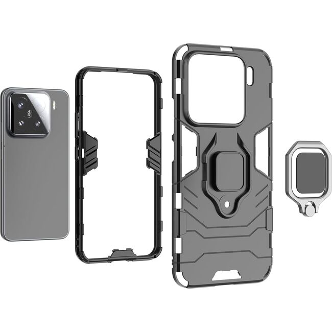 Husa pentru  Xiaomi 15 cu inel Ring Armor Kickstand Tough, Negru