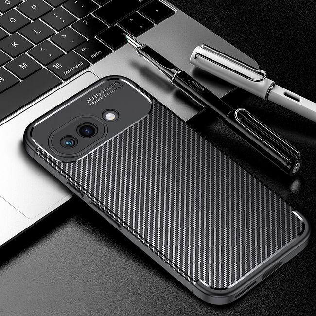 Husa de protectie pentru  Google Pixel 9A Auto Focus Slim, Anti-Scratch, cu fibra de carbon si protectie lentile - Negru
