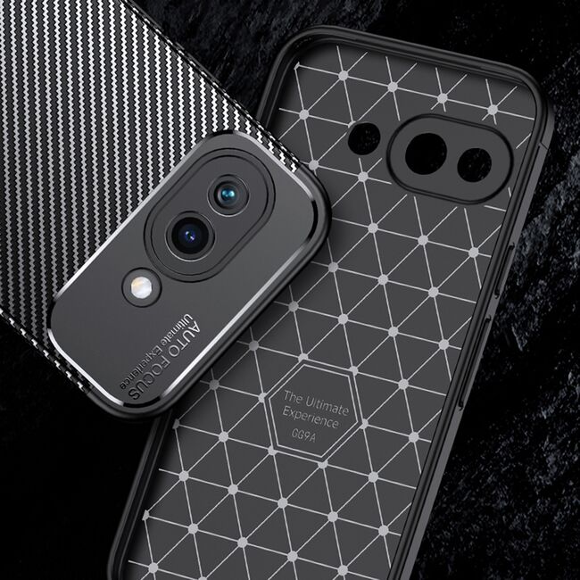Husa de protectie pentru  Google Pixel 9A Auto Focus Slim, Anti-Scratch, cu fibra de carbon si protectie lentile - Negru