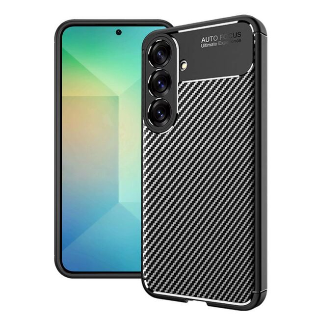 Husa de protectie pentru  Samsung Galaxy S25 Auto Focus Slim, Anti-Scratch, cu fibra de carbon si protectie lentile - Negru denim
