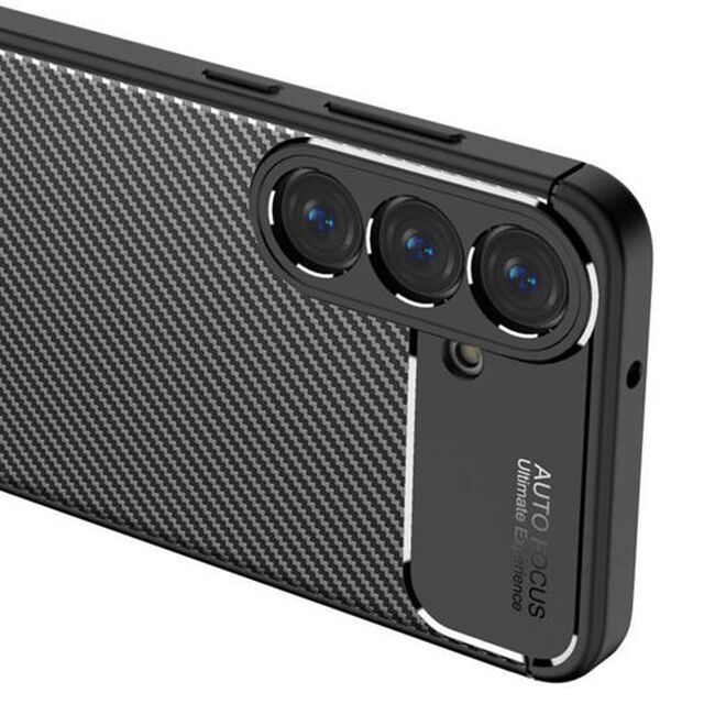 Husa de protectie pentru  Samsung Galaxy S25 Auto Focus Slim, Anti-Scratch, cu fibra de carbon si protectie lentile - Negru denim