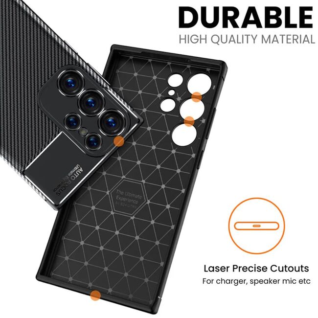 Husa de protectie pentru  Samsung Galaxy S25 Ultra Auto Focus Slim, Anti-Scratch, cu fibra de carbon si protectie lentile - Negru Denim