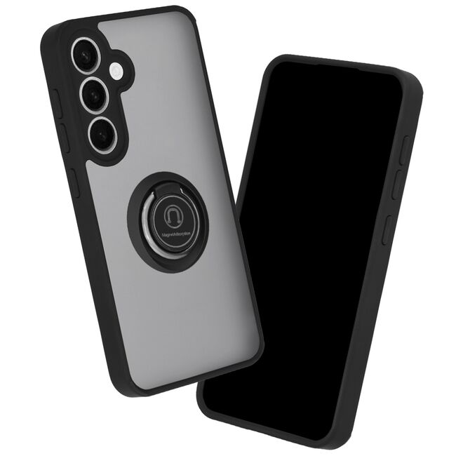 Husa de protectie pentru  Samsung Galaxy S25 premium cu inel stand rotativ, suport magnetic si bumper anti-alunecare - Negru mat