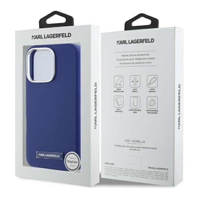 Husa premium pentru  iPhone 16 Pro Max Karl Lagerfeld compatibila Magsafe - Albastru
