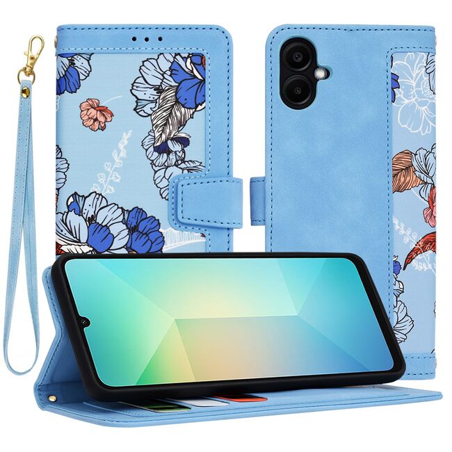 Husa tip carte pentru  Samsung Galaxy A06, functie stand si port carduri, Albastru