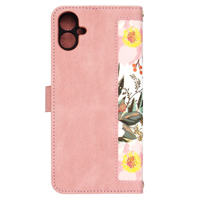 Husa tip carte pentru  Samsung Galaxy A06, functie stand si port carduri, Roz