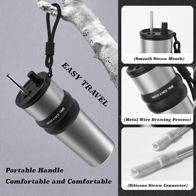 Termos, cana termoizolantă, multifunctional, cu pai, din oțel inoxidabil 316, capacitate 710ml, negru