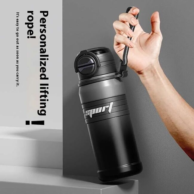 Termos - Sticlă sport termoizolantă, din oțel inoxidabil 316, dublu strat, 680ml, negru