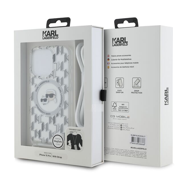 Husa premium pentru  iPhone 15 Pro Karl Lagerfeld compatibila Magsafe - Gri deschis