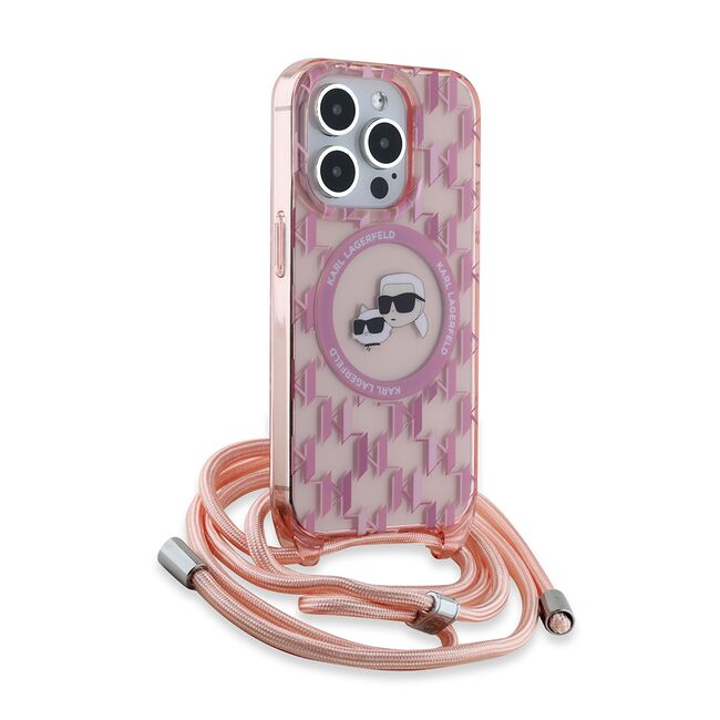 Husa premium pentru  iPhone 15 Pro Max Karl Lagerfeld compatibila Magsafe - Roz neon