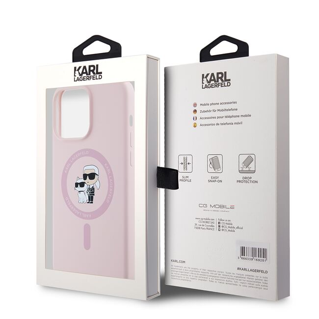 Husa premium pentru  iPhone 15 Pro Max Karl Lagerfeld compatibila Magsafe - Roz