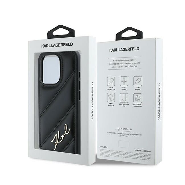 Husa premium pentru  iPhone 15 Pro Max Karl Lagerfeld superior quality - Negru Leather