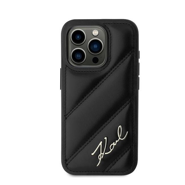 Husa premium pentru  iPhone 15 Pro Max Karl Lagerfeld superior quality - Negru Leather