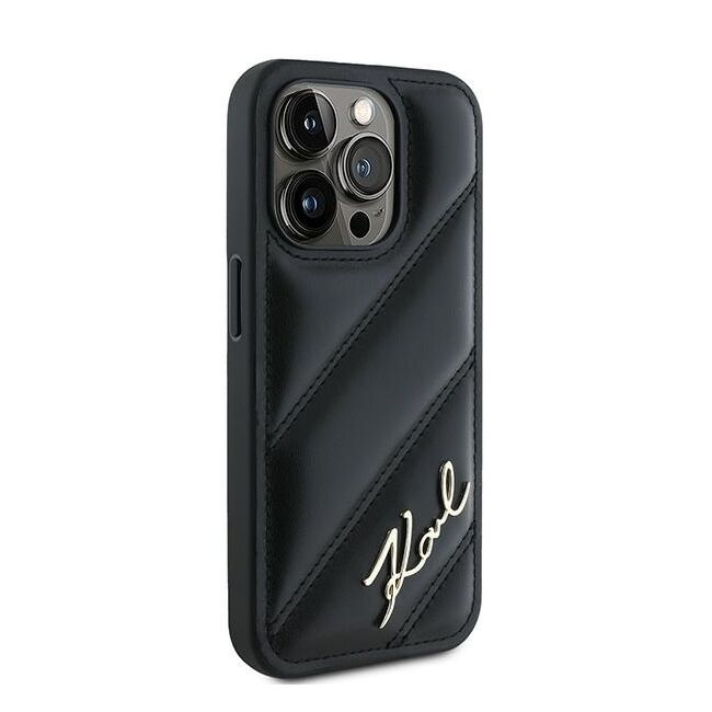 Husa premium pentru  iPhone 15 Pro Max Karl Lagerfeld superior quality - Negru Leather