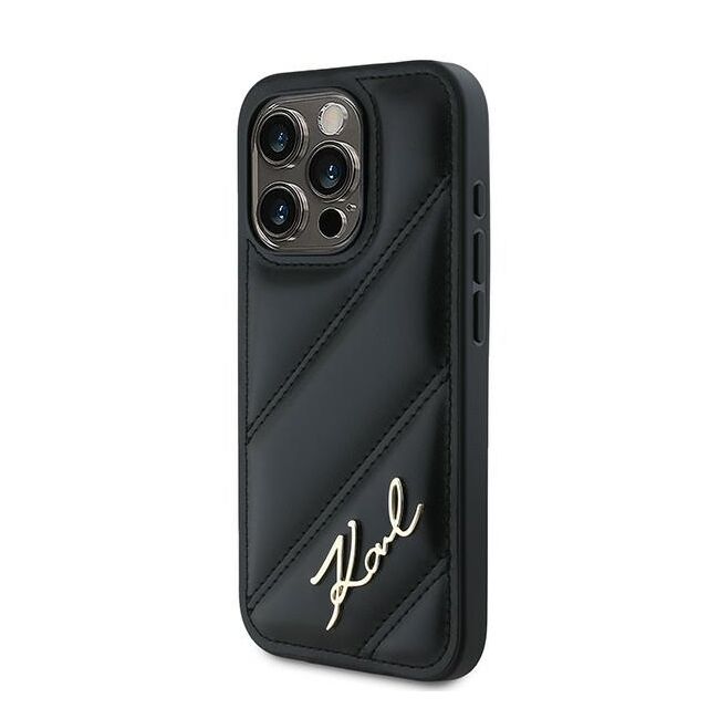 Husa premium pentru  iPhone 15 Pro Max Karl Lagerfeld superior quality - Negru Leather