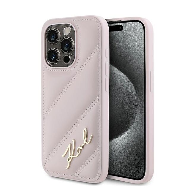 Husa premium pentru  iPhone 15 Pro Max Karl Lagerfeld superior quality - Roz neon