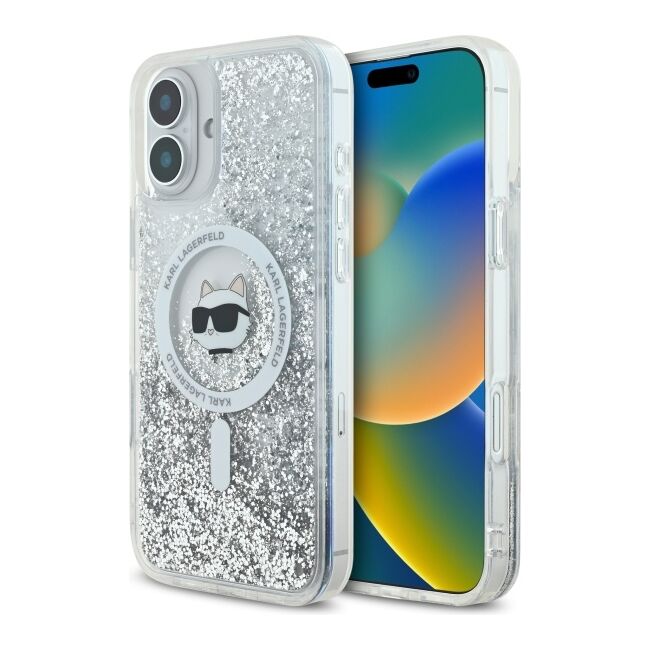 Husa premium pentru  iPhone 16 Karl Lagerfeld compatibila Magsafe - Argintiu