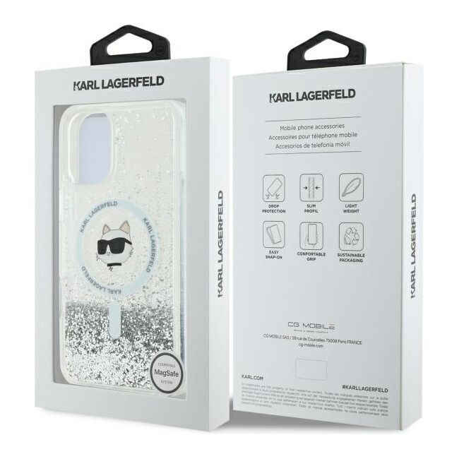 Husa premium pentru  iPhone 16 Karl Lagerfeld compatibila Magsafe - Argintiu