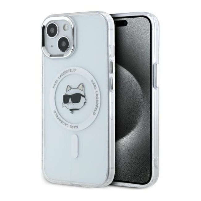 Husa premium pentru  iPhone 15 Plus Karl Lagerfeld compatibila Magsafe - Alb