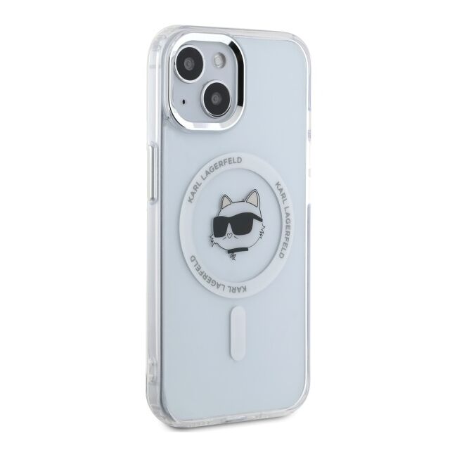 Husa premium pentru  iPhone 15 Plus Karl Lagerfeld compatibila Magsafe - Alb