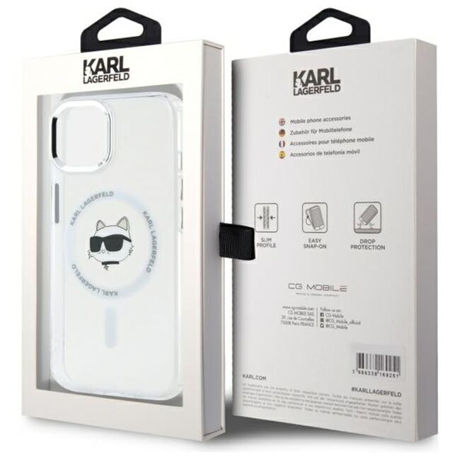 Husa premium pentru  iPhone 15 Plus Karl Lagerfeld compatibila Magsafe - Alb