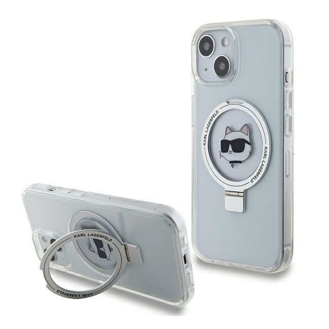 Husa premium pentru  iPhone 15 Plus Karl Lagerfeld compatibila Magsafe - Gri deschis