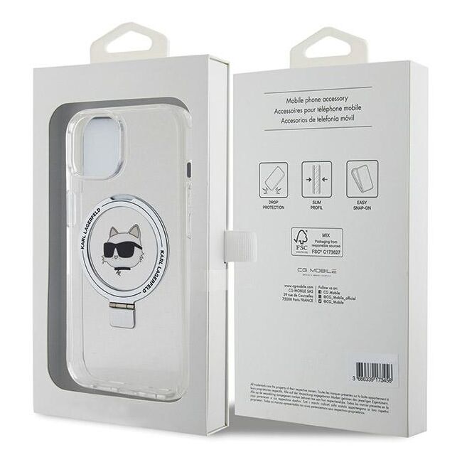 Husa premium pentru  iPhone 15 Plus Karl Lagerfeld compatibila Magsafe - Gri deschis