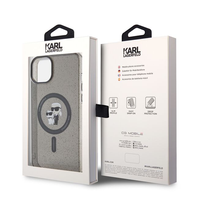 Husa premium pentru  iPhone 15 Plus Karl Lagerfeld compatibila Magsafe - Negru havana