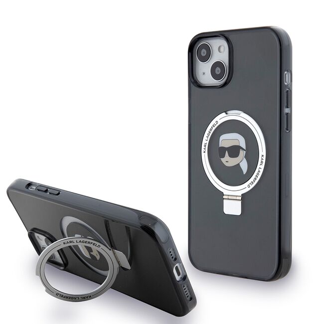 Husa premium pentru  iPhone 15 Plus Karl Lagerfeld compatibila Magsafe - Negru royal