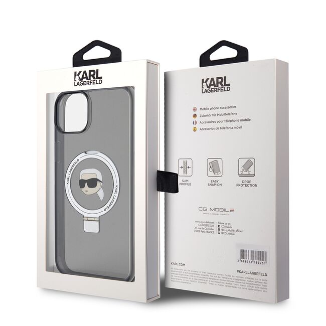 Husa premium pentru  iPhone 15 Plus Karl Lagerfeld compatibila Magsafe - Negru royal