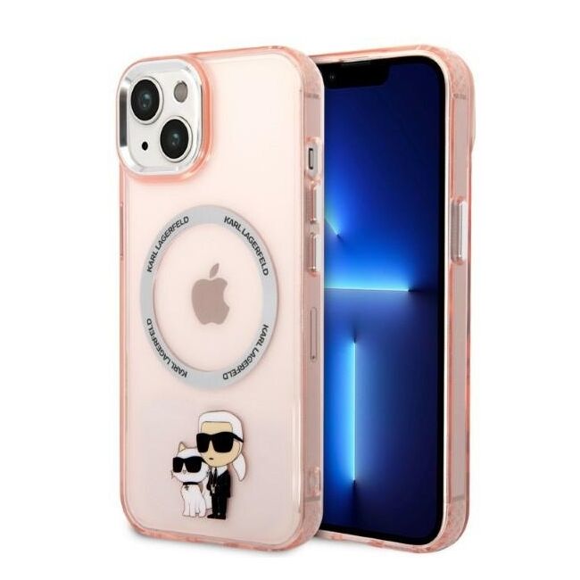Husa premium pentru  iPhone 15 Plus Karl Lagerfeld compatibila Magsafe - Roz deschis
